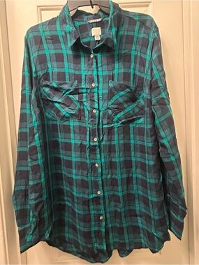 a new day Navy and Teal Plaid Button-Down Shirt